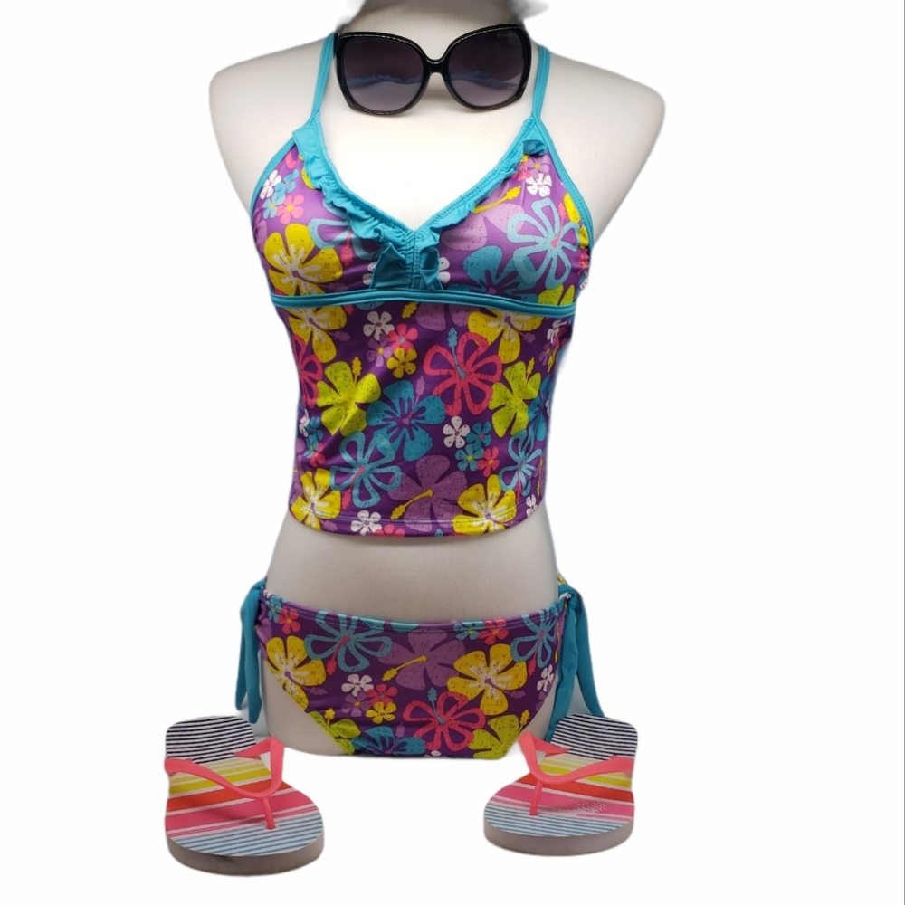 👙NWT Girls Extremely Me Tankini/Bikini , 14/16, Floral, Swimsuit